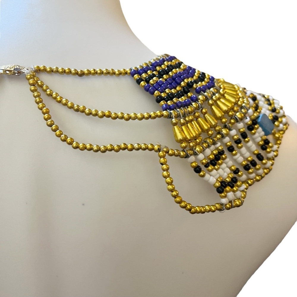 Ancient Egyptian Revival Beaded Scarab Collar
Necklace Handmade Statement Piece - Picture 12 of 13